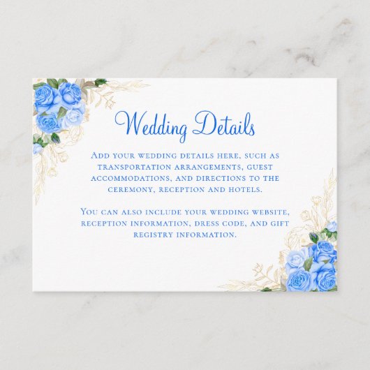 Blue Rose Gold Floral Wedding Card Begleitkarte (Vorderseite)