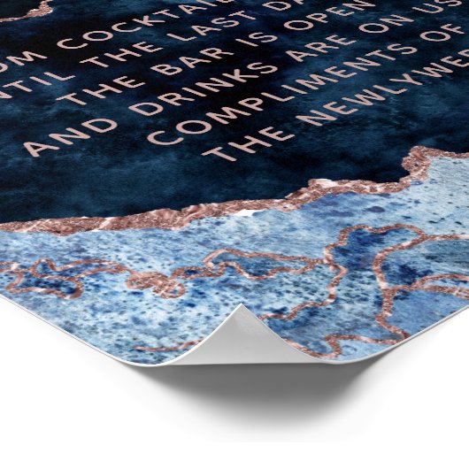 Blue Rose Gold Fogate Open Bar Table Sign Poster (Ecke)