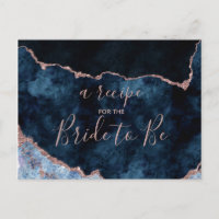 Blue Rose Gold Foil Brautparty Rezept Card