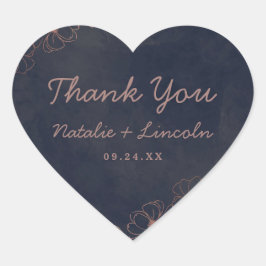 Blue & Rose Gold Foil Chic Hochzeit Vielen Dank Herz-Aufkleber