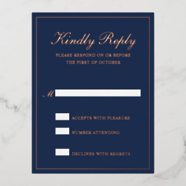 Blue Rose Gold Foil Formal Wedding RSVP Card Folie Einladungspostkarte