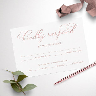 Blue Rose Gold Foil Script Wedding RSVP Card Karte