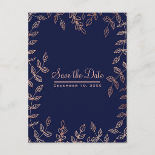 Blue & Rose Gold Glam Botanisch Save the Date Ankündigungspostkarte