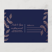Blue & Rose Gold Glam Botanisch Save the Date Ankündigungspostkarte (Rückseite)