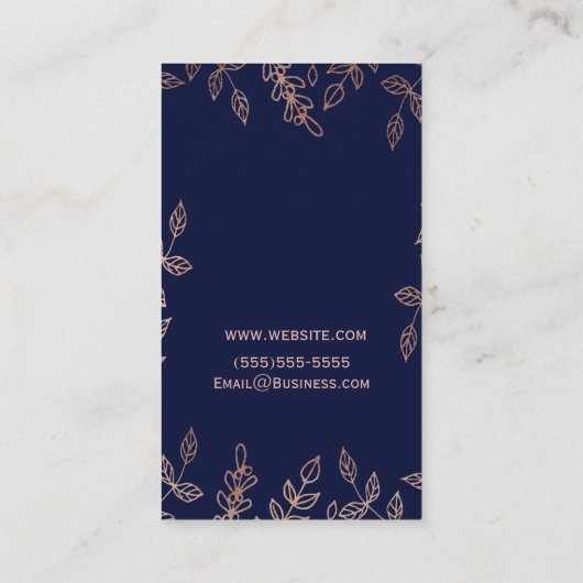 Blue & Rose Gold Glam Botanisches Paradies Visitenkarte (Rückseite)