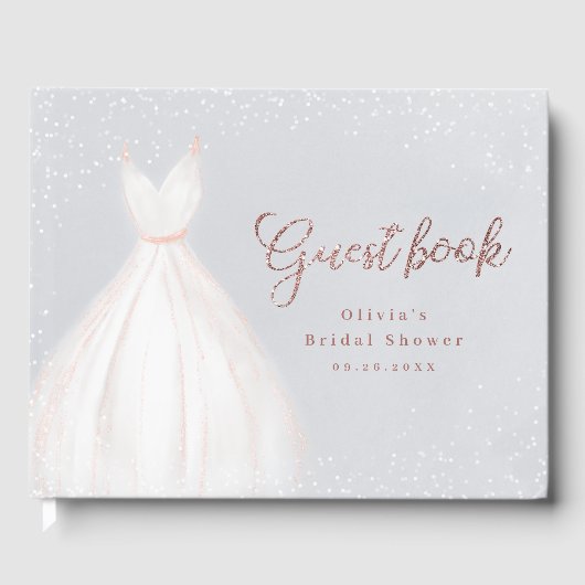 Blue Rose Gold Glitzer Elegantes Dress Brautparty Gästebuch (Vorderseite)