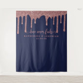 Blue Rose Gold Glitzer Tropfen Hochzeitsvorhang Wandteppich (Vorderseite)