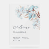 Blue  Rose Gold Layered Flowers Transparent Acrylschild (Vorderseite)