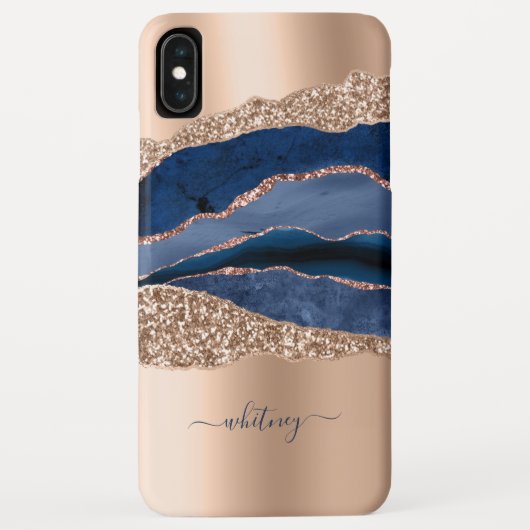 Blue & Rose Gold Liquid Ink Elegantes Agate Marble Case-Mate iPhone Hülle (Rückseite)