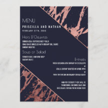 Blue Rose Gold Marble Diagonal Wedding Menu