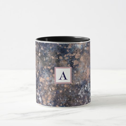 Blue & Rose Gold Paint Spritzer Abstrakter Glamour Tasse (Zentrum)