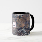 Blue & Rose Gold Paint Spritzer Abstrakter Glamour Tasse (VorderseiteRechts)
