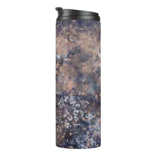 Blue & Rose Gold Paint Spritzer Abstrakter Glamour Thermosbecher (Nach rechts gedreht)