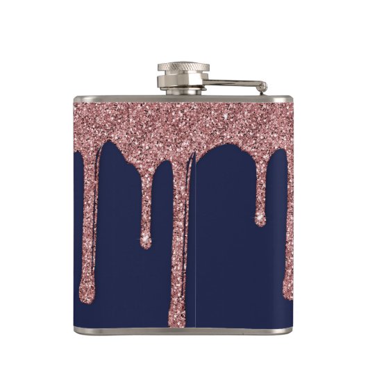 Blue Rose Gold Sparkle Glitzer Tropfen Monogram Flachmann (Rückseite)