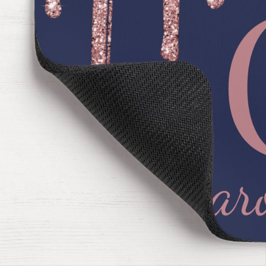 Blue Rose Gold Sparkle Glitzer Tropfen Monogram Mousepad (Ecke)