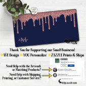 Blue Rose Gold Sparkle Glitzer Tropfen Monogram Schreibtischunterlage