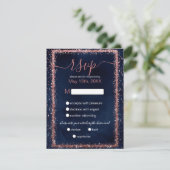 Blue Rose Gold Sprinkled Confetti Wedding RSVP Karte (Stehend Vorderseite)