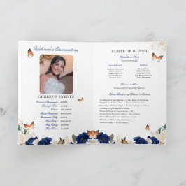 Blue Rose Gold Tiara Butterfly Quinceanera Programm