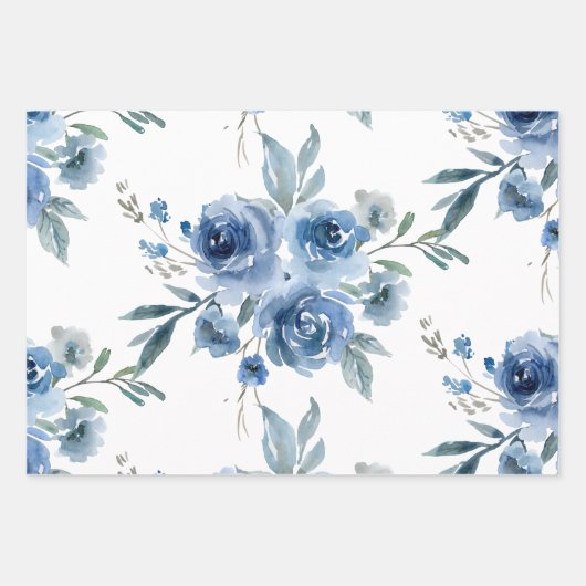 Blue Rose Herzlichen Glückwunsch Packpapier Blätte Geschenkpapier Set (Vorderseite)