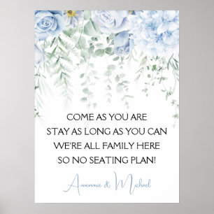 Blue Rose Hydrangeas No Seating Plan Hochzeit Poster