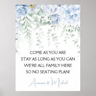 Blue Rose Hydrangeas No Seating Plan Hochzeit Poster