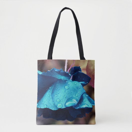 Blue Rose Lingering Raindrops Blume Art Tasche (Vorderseite)