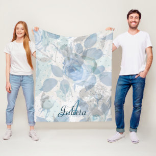 Blue Rose Luxus Monogram Fleecedecke