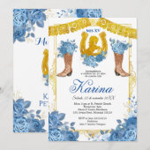 Blue Rose Mexican Charra 15 Quinceanera Einladung (Vorne/Hinten)