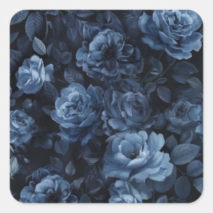 Blue Rose Moody Floral Quadratischer Aufkleber