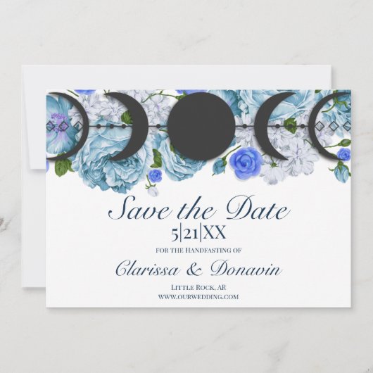 Blue Rose Moon Phase Wiccan Handfastings Save The Date (Vorderseite)