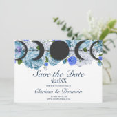 Blue Rose Moon Phase Wiccan Handfastings Save The Date (Stehend Vorderseite)