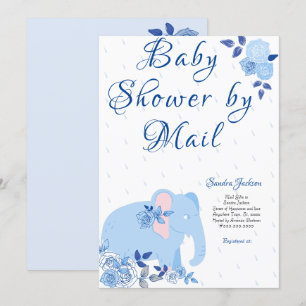Blue Rose Niedlich Elephant Boy Baby Dusche Einladung