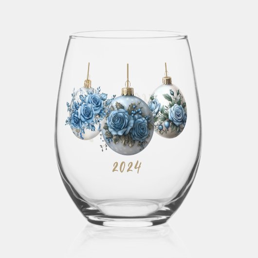 Blue Rose Ornament Trio Weinglas Ohne Stiel (Vorderseite)