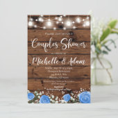 Blue Rose Paare Dusche Rustikales Land Einladung (Stehend Vorderseite)