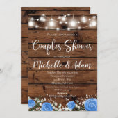 Blue Rose Paare Dusche Rustikales Land Einladung (Vorne/Hinten)