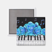 Blue Rose Piano Tastatur und Musiknoten Magnet (Vorderseite/Rückseite)