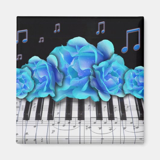 Blue Rose Piano Tastatur und Musiknoten Magnet (Vorne)