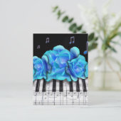 Blue Rose Piano Tastatur und Musiknoten Postkarte (Stehend Vorderseite)