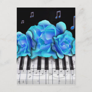 Blue Rose Piano Tastatur und Musiknoten Postkarte