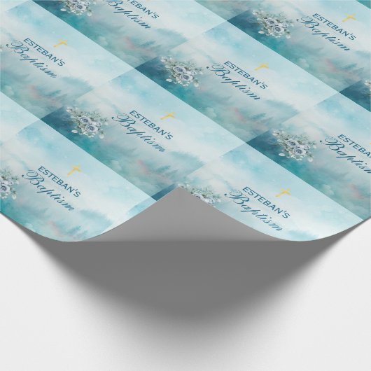 Blue Rose Religious Ceremony Geschenkpapier (Ecke)