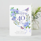 Blue Rose Ribbon 40th Birthday Feiertagskarte (Stehend Vorderseite)