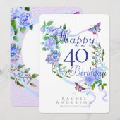 Blue Rose Ribbon 40th Birthday Feiertagskarte (Vorne/Hinten)