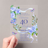 Blue Rose Ribbon 40th  Birthday Invitation Acryleinladungen (Insitu (Handheld))