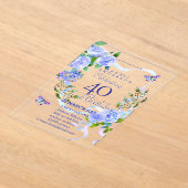 Blue Rose Ribbon 40th  Birthday Invitation Acryleinladungen (Ablage )