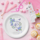 Blue Rose Ribbon 40th Birthday Pappteller (Party)