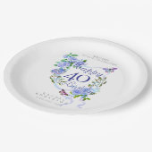 Blue Rose Ribbon 40th Birthday Pappteller (Schrägansicht)