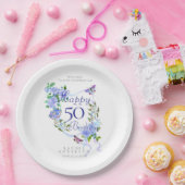 Blue Rose Ribbon 50th Birthday Pappteller (Party)