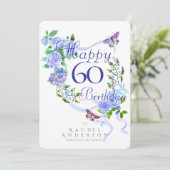 Blue Rose Ribbon 60th Birthday Feiertagskarte (Stehend Vorderseite)