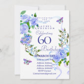 Blue Rose Ribbon 60th  Birthday Invitation Einladung (Vorderseite)