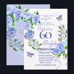 Blue Rose Ribbon 60th  Birthday Invitation Einladung<br><div class="desc">Lovely and elegant rose with butterfly.  You can changes the texts to your choice.
Suitabe for 40th,  50 th,  60th,  70th etc.</div>